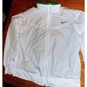Nike Jacket Womens L White Green Windbreaker Full Zip Lightweight Reversible